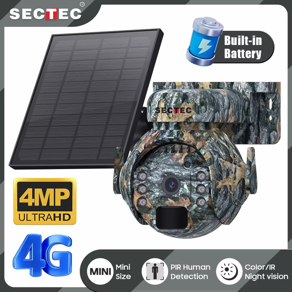 SECTEC ST-515C-3M-4G Solar 3MP 4G PTZ Kamerë Sigurie me Panel Diellor, SIM, PIR, Audio Dy-Drejtimësh, TF Card & IP65