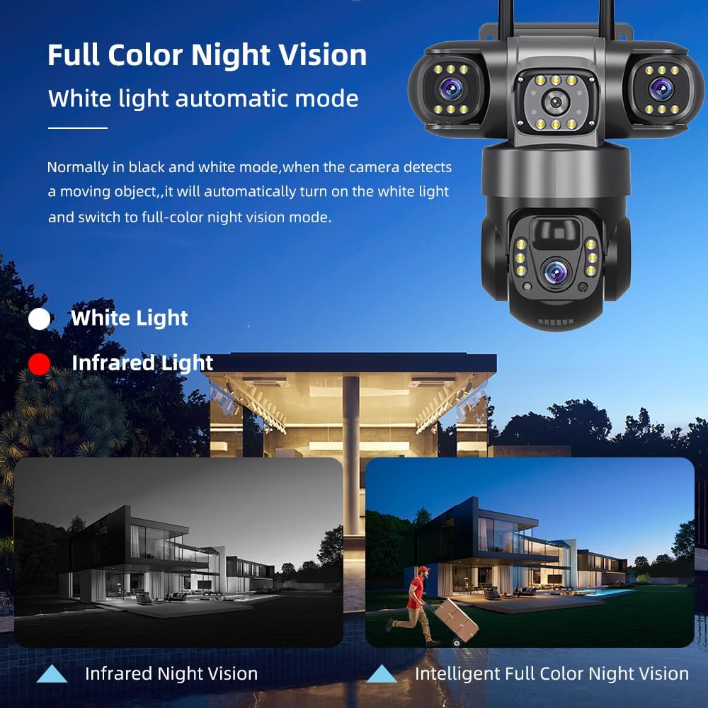 V380 Pro Kamerë Sigurie Solar PTZ me 3 Lente, 12MP 6K, WiFi, 355° PTZ, Zbulim AI, Night Vision, Audio 2-Drejtimësh, pamja 5