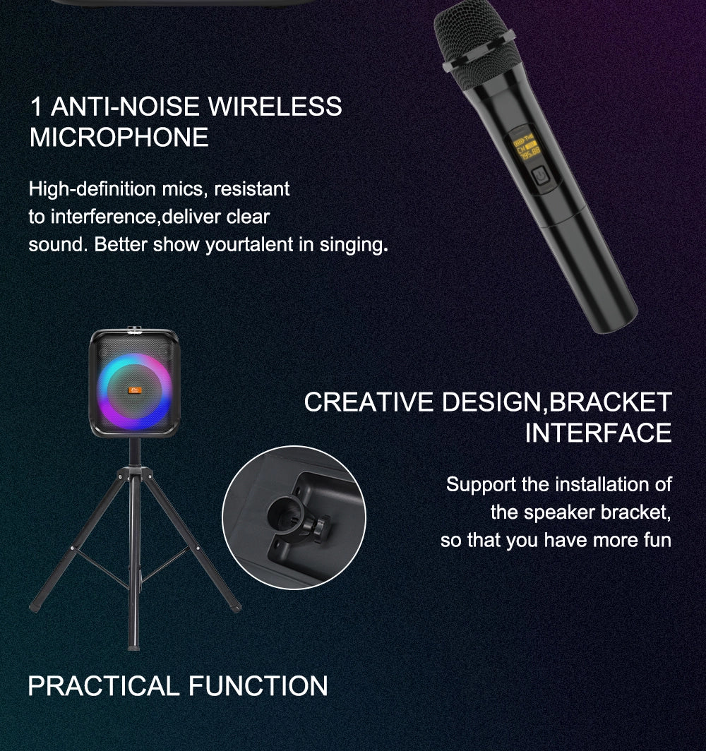 ZQS8180 Zmadhues Zëri Bluetooth Portativ 8 Inç me Mikrofon Wireless, Drita shumëngjyrëshe, TWS dhe Karikim Type-C
