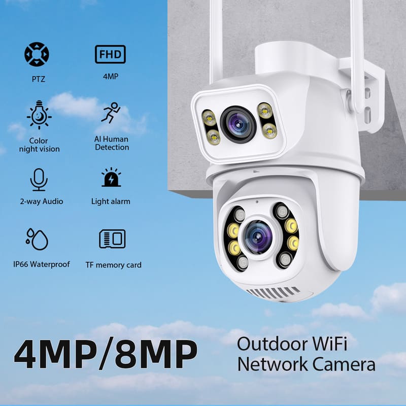 iCSee A28 Wireless WiFi Dual Lens Security Camera 6MP PTZ me Night Vision, Two-Way Audio dhe Auto Tracking