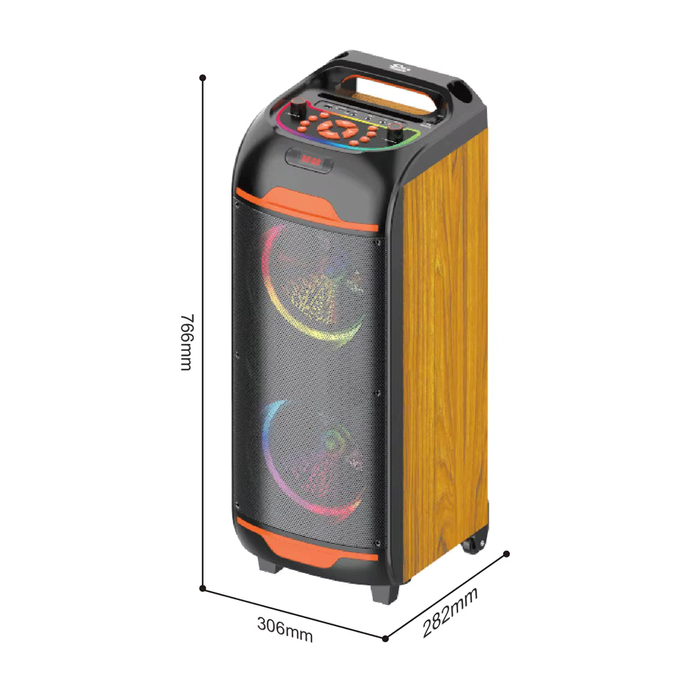 SING-E ZQS8248 Zmadhues Zëri Bluetooth Karaoke me Dy Mikrofona Wireless, Dy Altoparlantë 8 Inç, Trolley dhe Drita RGB LED
