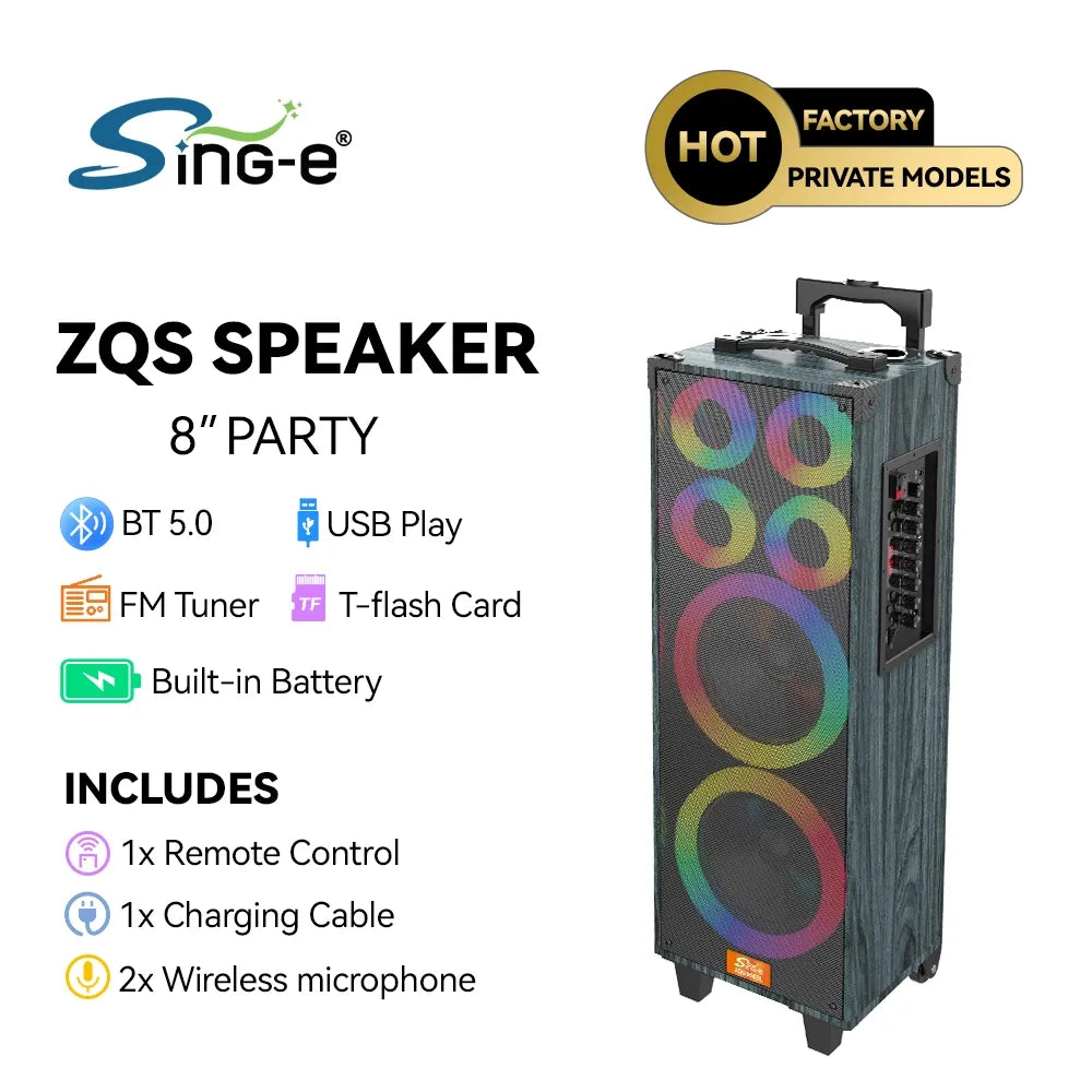 Sing-E JQS9088L Zmadhues Zëri Portativ 44W me Bluetooth, Karaoke dhe 2 Mikrofona Wireless