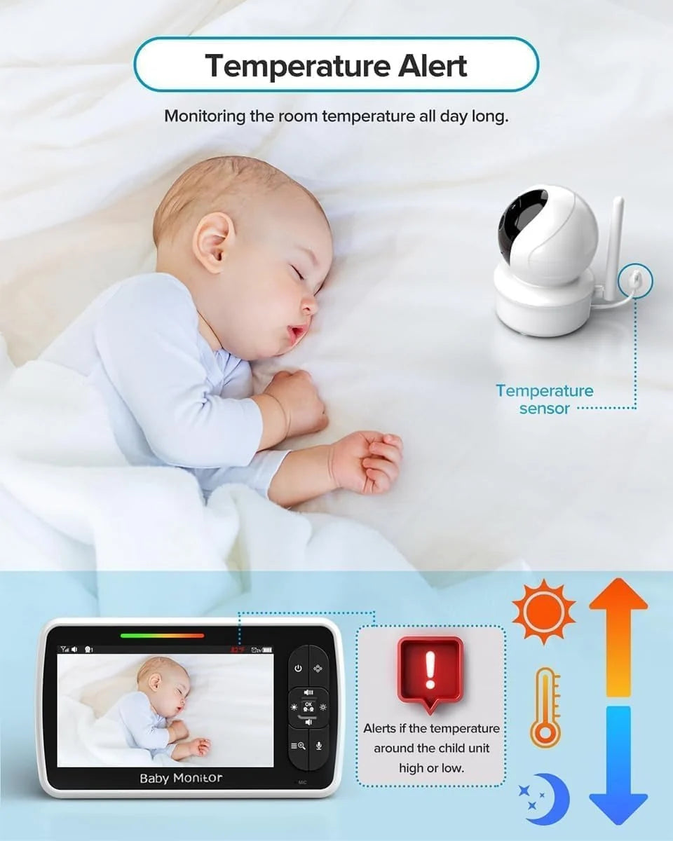 Baby Monitor SM530A 5” HD 720P me Kamerë PTZ, Night Vision, Two-Way Audio, VOX dhe Bateri 4000mAh