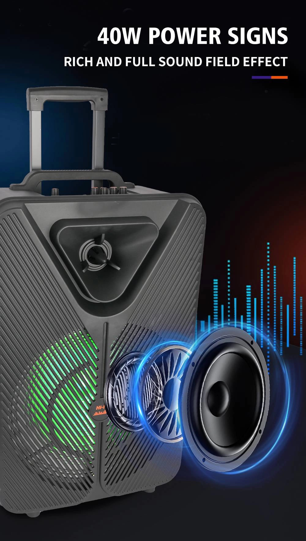 ZQS15123 Zmadhues Zëri Bluetooth Portativ 15 Inç me TWS, Drita shumëngjyrëshe, Ekran LED dhe Radio FM
