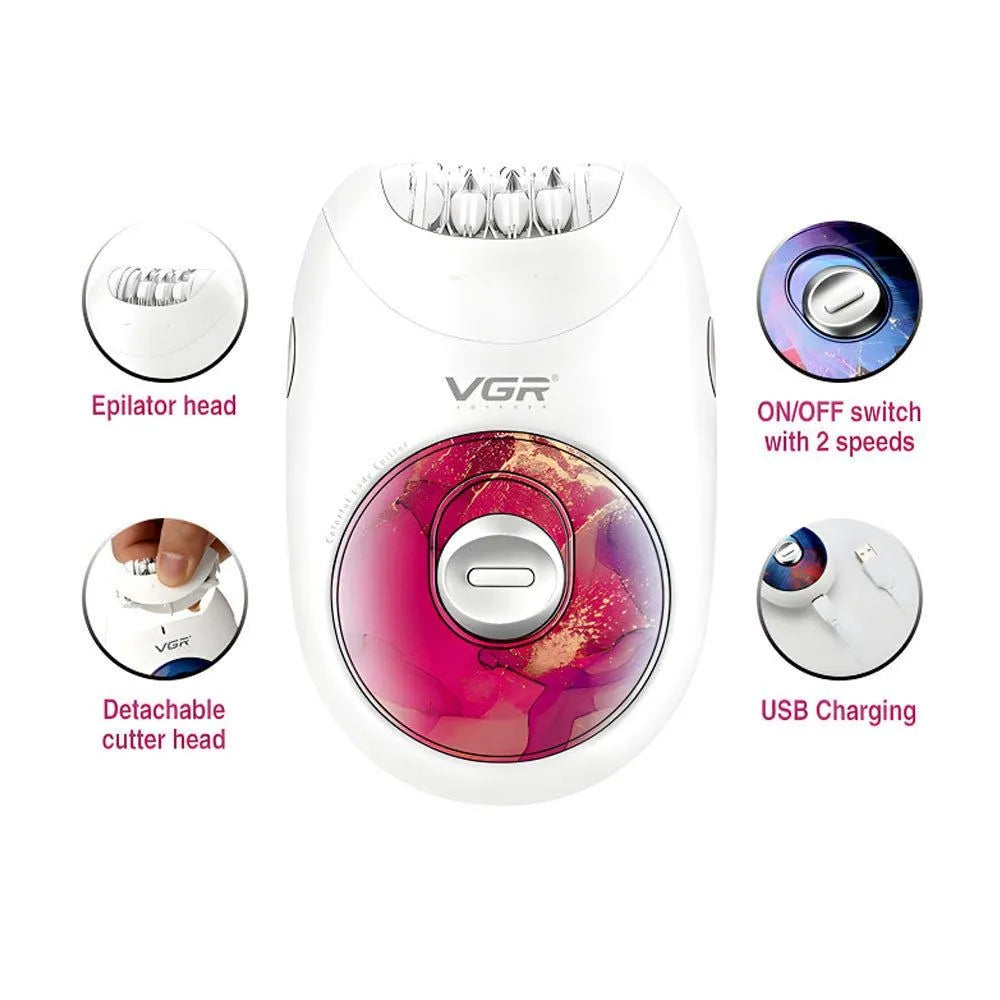 VGR V-706 Epilator Profesional i Rikarikueshëm për Femra Bardhë/Rozë