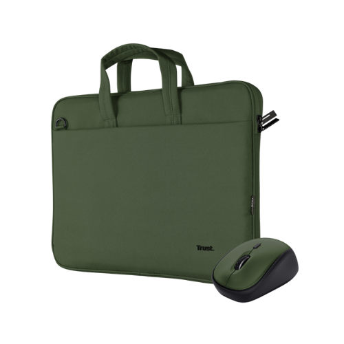 Trust Bologna 16" Laptop Bag + Mouse Set, Çantë për Laptop me Maus Wireless, Ndarje të Dedikuar dhe Dizajn Praktik, E gjelbë
