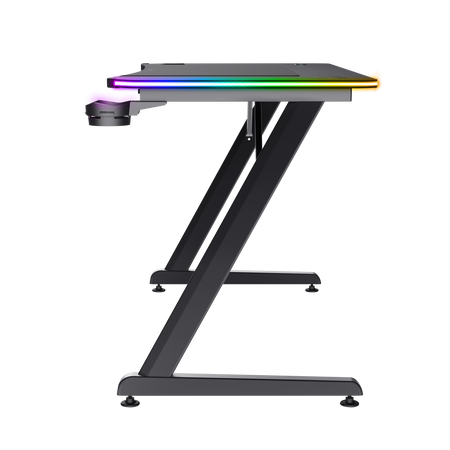 Trust GXT 710 Luminus Pro Gaming Desk, Tavolinë Gaming me Ndriçim RGB, E zezë, Dizajn Ergonomik – Karrige Gaming, pamja 2