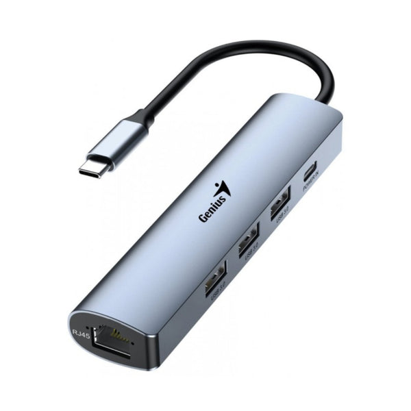 Genius UH-545 USB Hub 4 Porta, USB-C, 3x USB 3.0, RJ-45, Iron Grey