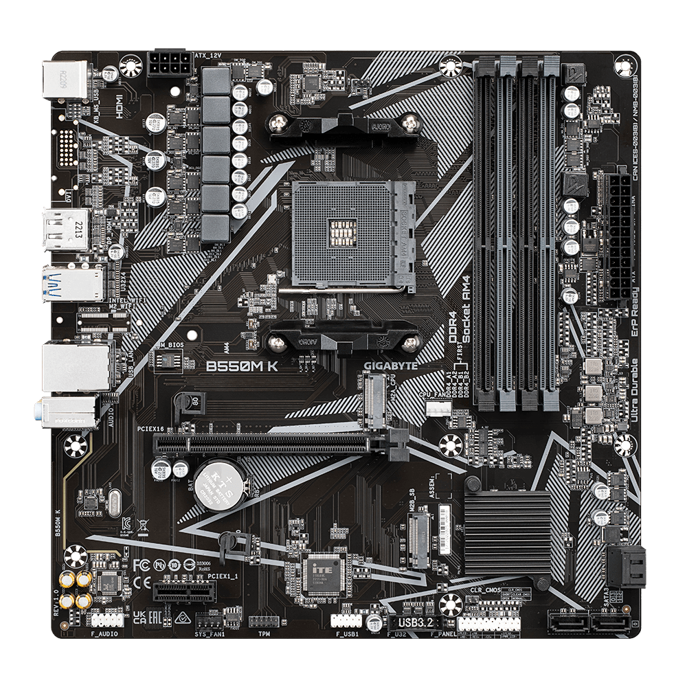 Gigabyte B550M Motherboard, Amd AM4, Micro-ATX, Ddr4, Ryzen 5000/3000 Series – Komponentë PC, pamja 2