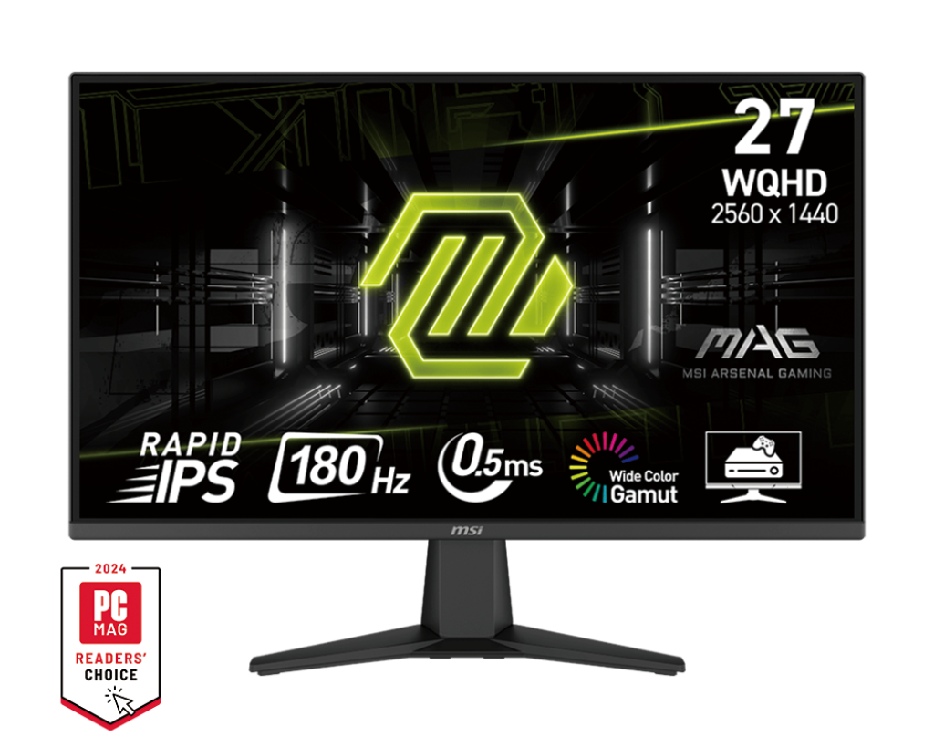 Msi Mag 275QF Gaming Monitor, 27" Rapid IPS, Wqhd 2560×1440, 180Hz, 0.5ms, Adaptive-Sync, Hdr Ready