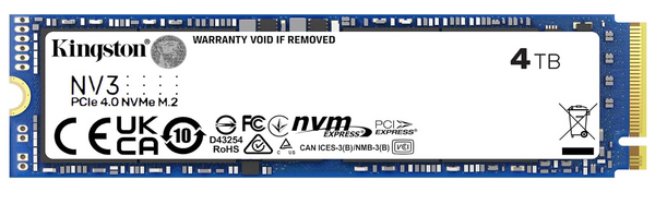 Kingston NV3 SSD M.2 NVMe 4TB PCIe 4.0, 2280, DRAM-less