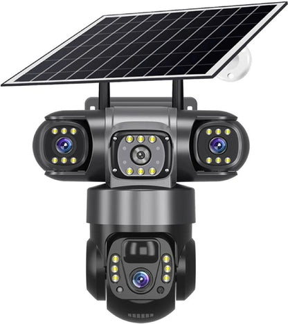 Kamera Solare 4G me 3 Lente, 3 Ekrane, 12MP Super HD, Night Vision, Human Detection, Audio 2-Way, V380 Pro + Kartë Memorie 64GB