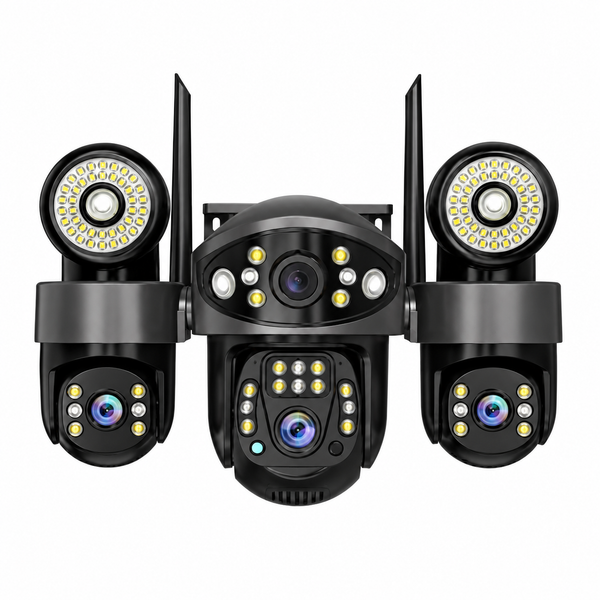 Kamerë Sigurie PTZ Wi-Fi 0915NR 6MP Tri-Lens me AI Smart Tracking, Night Vision 30m, Two-Way Audio, 360° dhe IP66