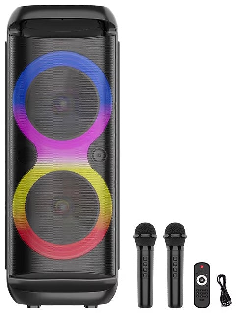 ZQS-8288 Zmadhues Zëri Bluetooth me Mikrofon Wireless, Dy Altoparlantë 8 Inç, Drita RGB LED dhe TWS