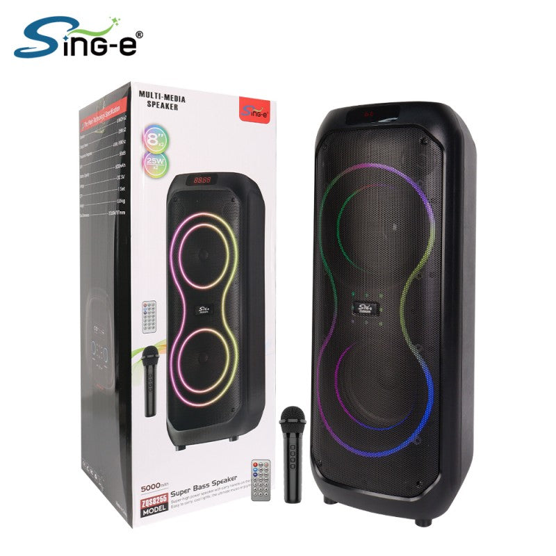 Sing-e Zqs8255 50W HiFi Party Speaker me Bluetooth, 2x8” Bass, Mikrofon Wireless, Remote dhe LED – Zmadhues Zëri Bluetooth