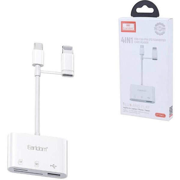 Earldom ET-OT106CL Lexues Kartelash 4-në-1 USB-C dhe Lightning me SD, TF dhe OTG