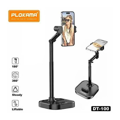 Plokama DT-100 Mbajtëse Tavoline për Telefon dhe Tablet, 360° dhe Lartësi e Rregullueshme
