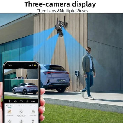 Kamera e Jashtme PTZ me 3 Lente 9MP (3+3+3MP) WiFi iCSee me Night Vision, Human Tracking dhe IP66