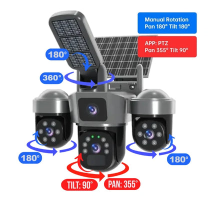 V380 Pro Kamerë Sigurie Solar PTZ me 3 Lente 12MP 6K, 4G/WiFi, 355° PTZ, 10X Zoom, AI, Night Vision dhe IP66
