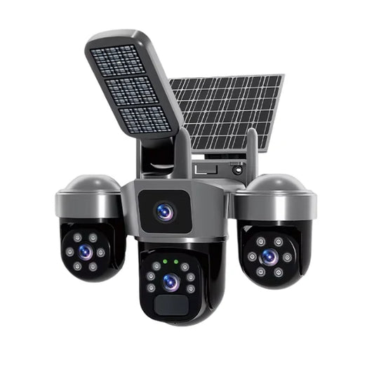 V380 Pro Kamerë Sigurie Solar PTZ me 3 Lente 12MP 6K, 4G/WiFi, 355° PTZ, 10X Zoom, AI, Night Vision dhe IP66