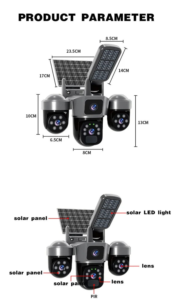 V380 Pro Kamerë Sigurie Solar PTZ me 3 Lente 12MP 6K, 4G/WiFi, 355° PTZ, 10X Zoom, AI, Night Vision dhe IP66, pamja 3