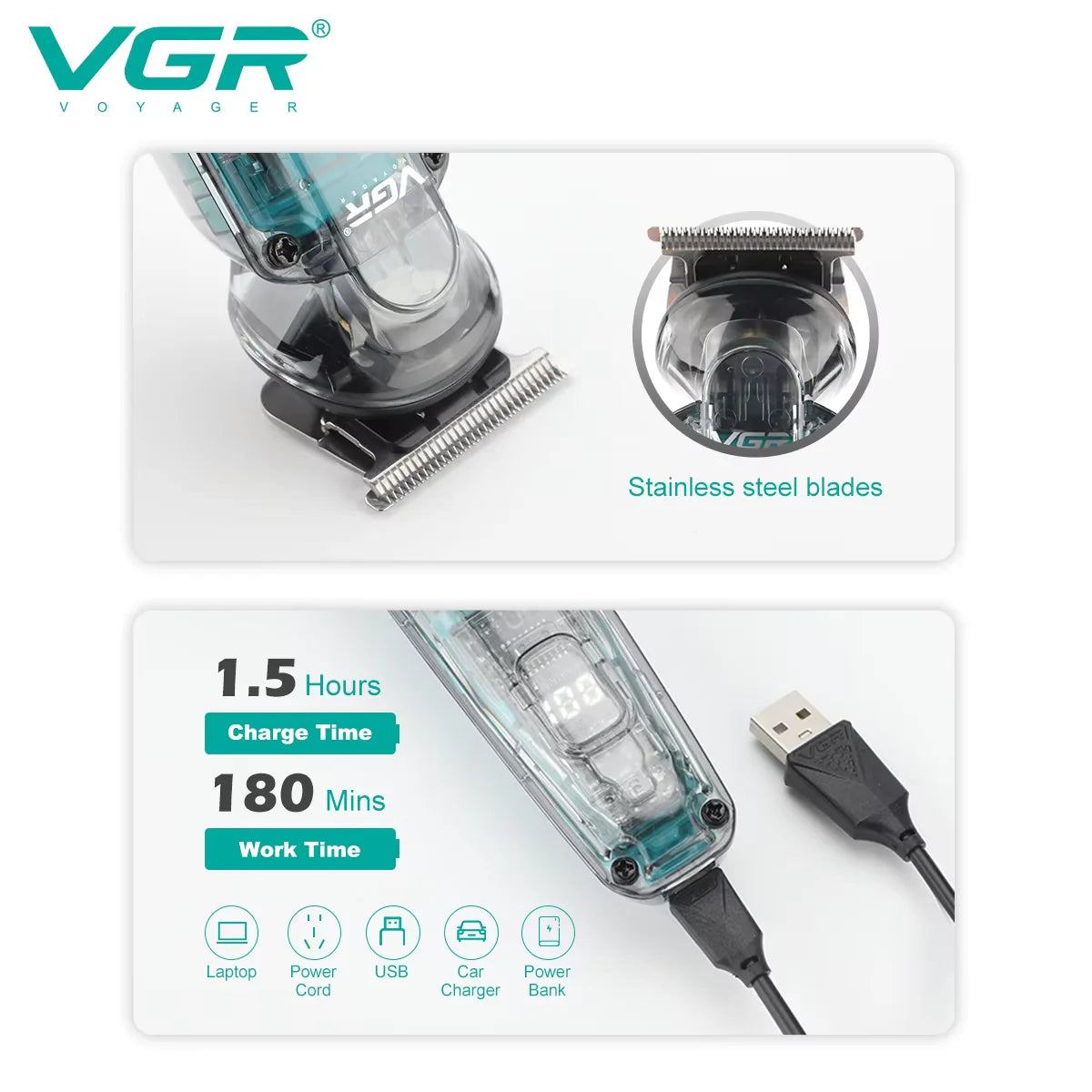 VGR V-949 Set për prerje flokësh dhe rregullim mjekre dhe hunde – Makinë Qethjeje, pamja 3