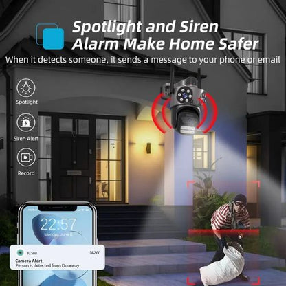 Kamera e Jashtme PTZ me 3 Lente 9MP (3+3+3MP) WiFi iCSee me Night Vision, Human Tracking dhe IP66