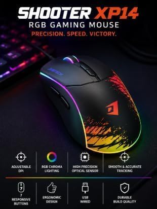 Jertech Shooter XP14 Maus Gaming me Kabllo, 3600 DPI, 7 Butona dhe RGB