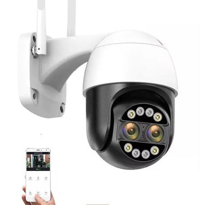 Q8S-4MP Kamerë Sigurie WiFi PTZ 4MP me Dy Lente 2.8mm + 12mm, Zoom Dixhital 8X, AI, Natë IR, Audio 2-Kahëshe, IP66, iCSee/XMeye