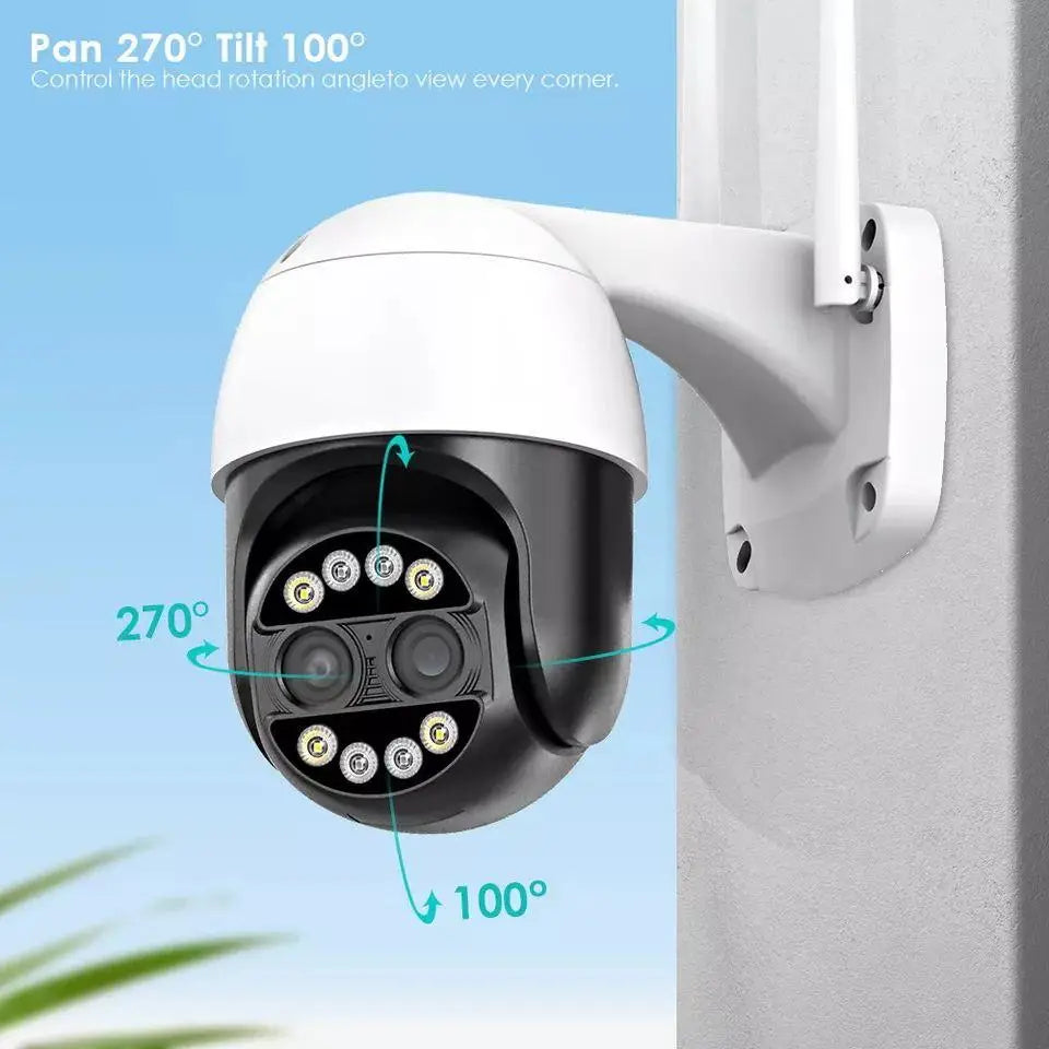 Q8S-4MP Kamerë Sigurie WiFi PTZ 4MP me Dy Lente 2.8mm + 12mm, Zoom Dixhital 8X, AI, Natë IR, Audio 2-Kahëshe, IP66, iCSee/XMeye