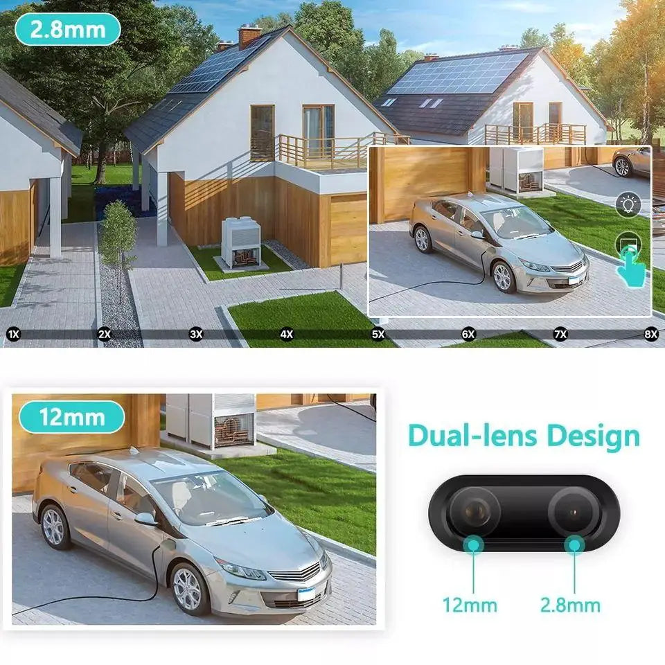 Q8S-4MP Kamerë Sigurie WiFi PTZ 4MP me Dy Lente 2.8mm + 12mm, Zoom Dixhital 8X, AI, Natë IR, Audio 2-Kahëshe, IP66, iCSee/XMeye