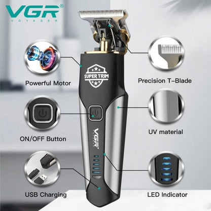 VGR V-927 Makinë e vogël për flokë dhe mjekër me teh T inox, bateri 500 mAh dhe 60 minuta punë