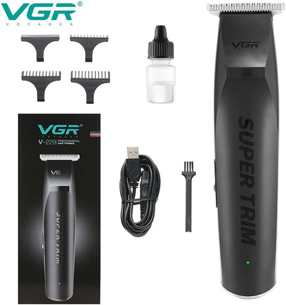 VGR V-229 Makinë e vogël (trimmer) për flokë dhe mjekër me teh T inox, 120 minuta punë dhe 3 krehra udhëzues