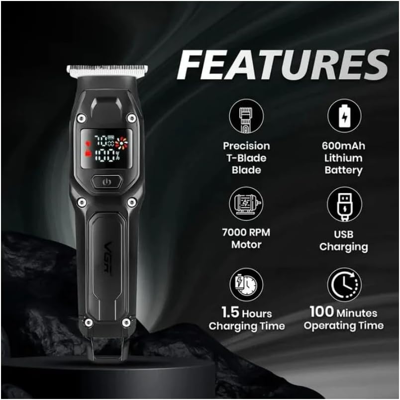 VGR V-964 Makinë e vogël profesionale me teh T inox, motor 7000 RPM, bateri 600 mAh dhe 100 minuta – Makinë Qethjeje, pamja 2