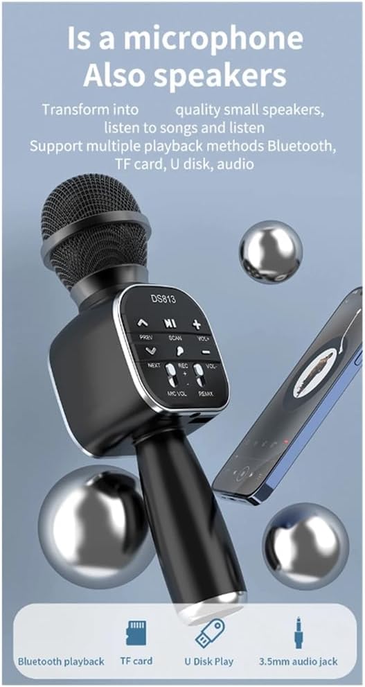 DS-813 Mikrofon Wireless Bluetooth Karaoke me Altoparlant Hi-Fi të Integruar, Bateri të Rikarikueshme