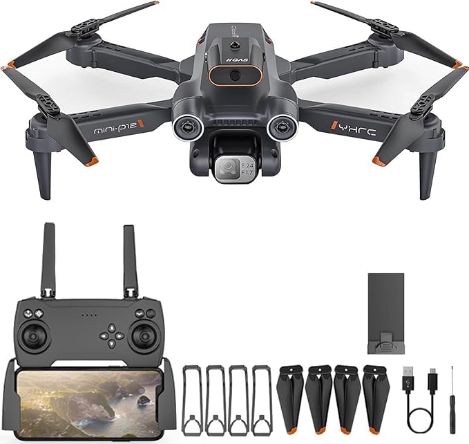 Dobariya Enterprise P12 Pro Drone - Kamera Dual 4K & 1080P, WiFi HD 1080P FPV, 9-10 Min Fluturim dhe Karikim Pa Tel