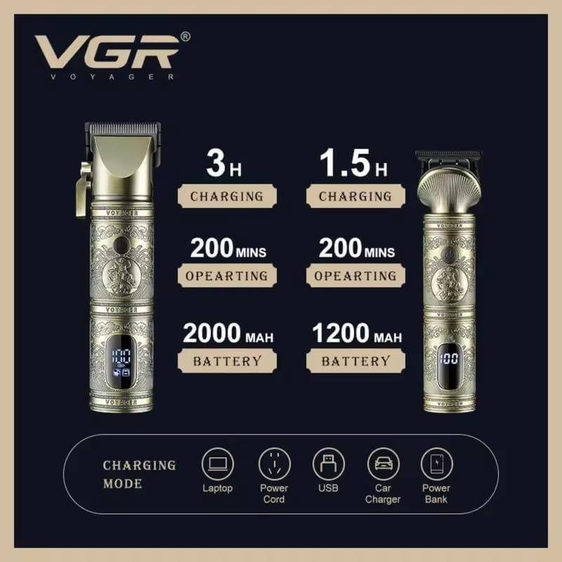 Vgr V-670 Set Makine e Madhe dhe Makine e Vogel me 12 Krehëra dhe Ekran LED – Makinë Qethjeje, pamja 3