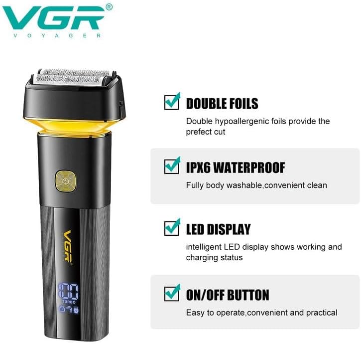 VGR V-355 Shaver Elektrik 2-në-1, 800mAh, IPX6, LED Display, Wet & Dry, deri në 100 Minuta Punë