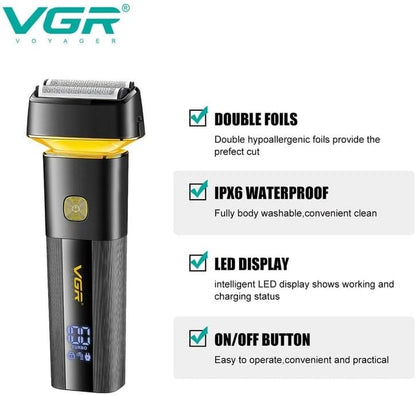 VGR V-355 Shaver Elektrik 2-në-1, 800mAh, IPX6, LED Display, Wet & Dry, deri në 100 Minuta Punë