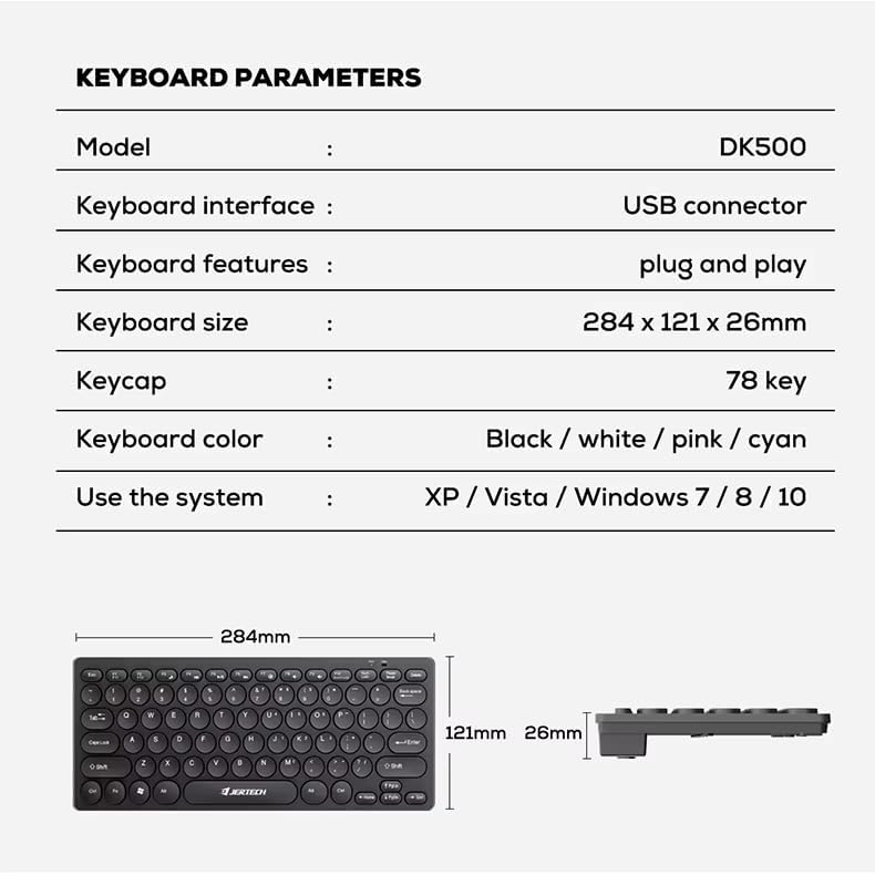 Jertech DK500 Tastierë Mini Multimedia me 78 Taste dhe USB