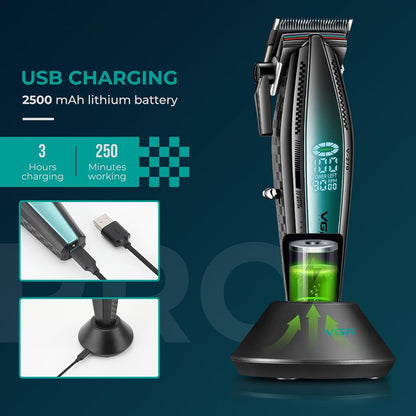 VGR V-270 Makinë e madhe profesionale me trup metalik, teh qeramik, motor 9000 RPM, bateri 2500 mAh dhe 250 minuta punë