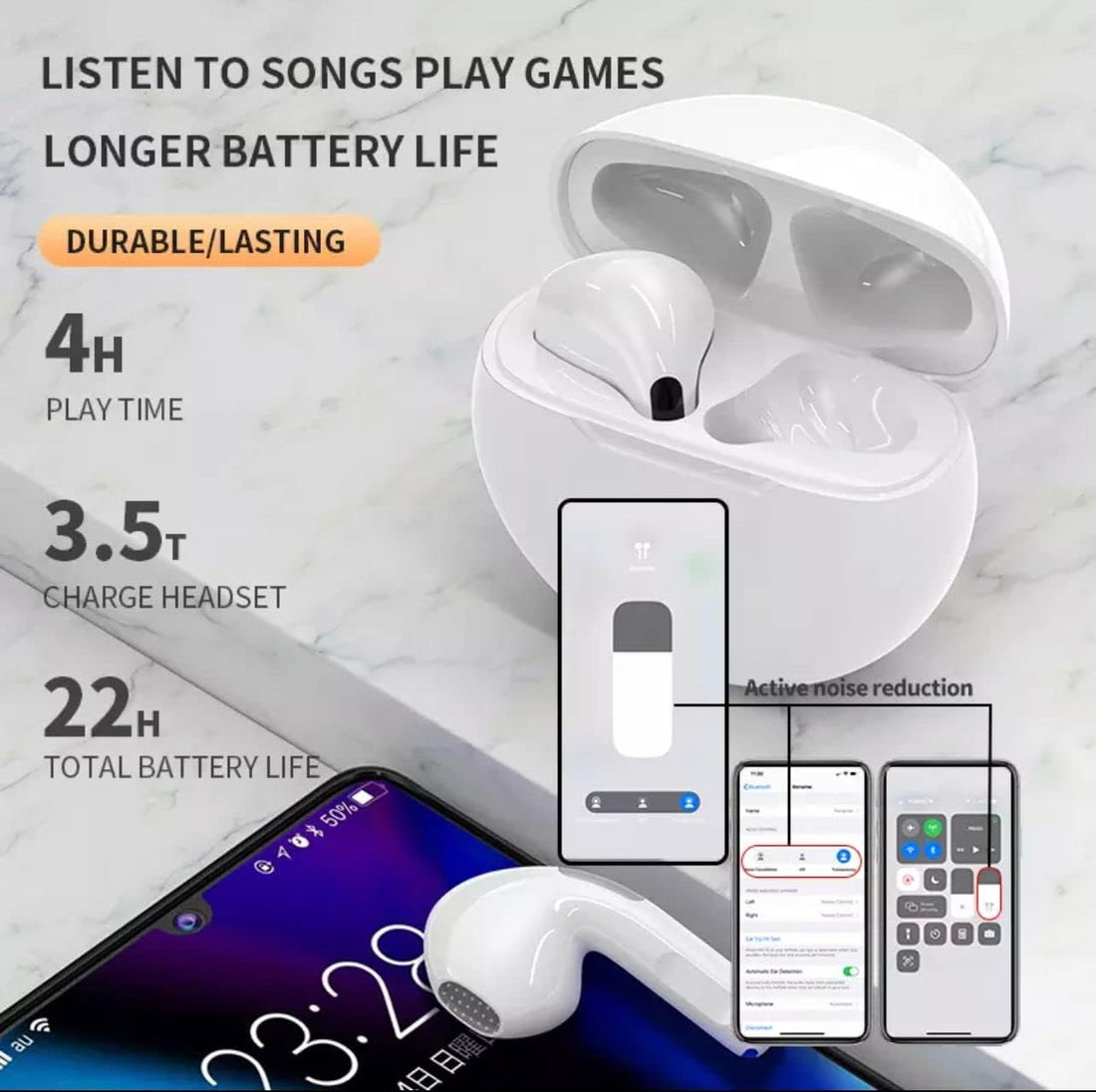Pro 6 True Wireless Earbuds Bluetooth Kufje Wireless me Mikrofon dhe Kuti Karikimi, pamja 2