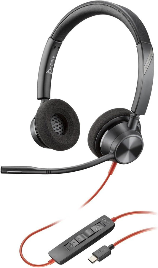 HP Poly Blackwire 3320 Stereo Headset, Kufje me Kabllo USB, Mikrofon me Anulim të Zhurmës, Microsoft Teams