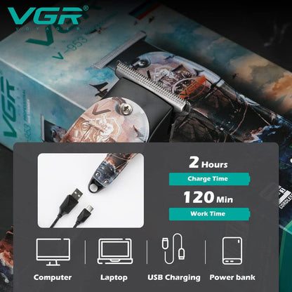 VGR V-953 Makinë e vogël (trimmer) me teh T prej çeliku inox, bateri 600 mAh dhe 120 minuta punë