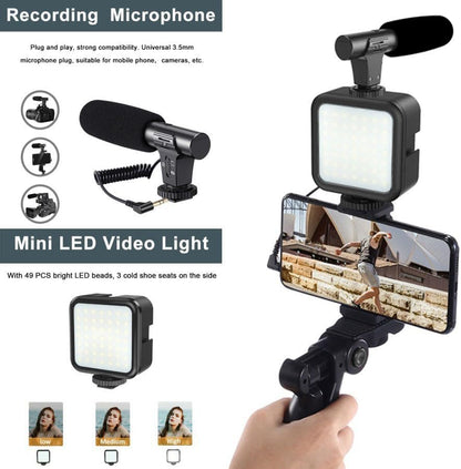 Plokama PK-771 / AY-49 Set për Regjistrim Video me Mikrofon, Dritë LED dhe Tripod