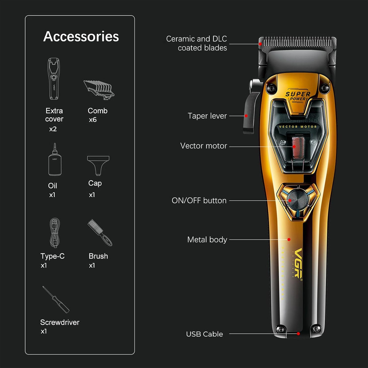 Vgr V-668 Makinë e vogël profesionale për flokë dhe mjekër me teh T-Blade, ekran LED dhe përdorim – Makinë Qethjeje, pamja 6