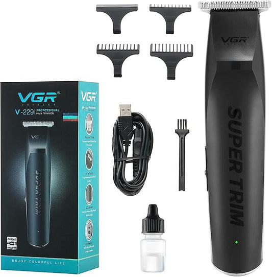 VGR V-229 Makinë e vogël (trimmer) për flokë dhe mjekër me teh T inox, 120 minuta punë dhe 3 krehra udhëzues