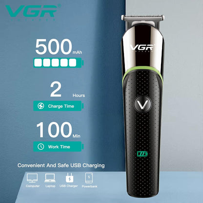VGR V-191 Makinë e vogël (trimmer) për flokë dhe mjekër me teh inox, bateri 500 mAh dhe 100 minuta punë