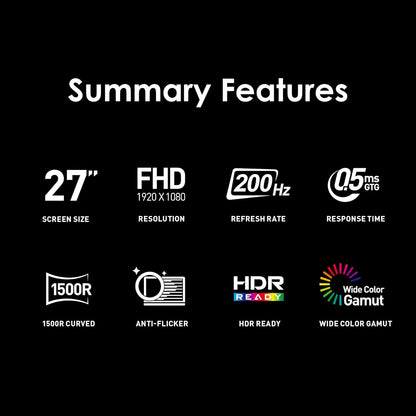 MSI MAG 276CF E20 27 Inch Curved Gaming Monitor, Rapid VA FHD 200Hz, 0.5ms, 2x HDMI 2.0b, DisplayPort 1.4, AMD FreeSync Premium, 3Y Garancia 36 Muaj