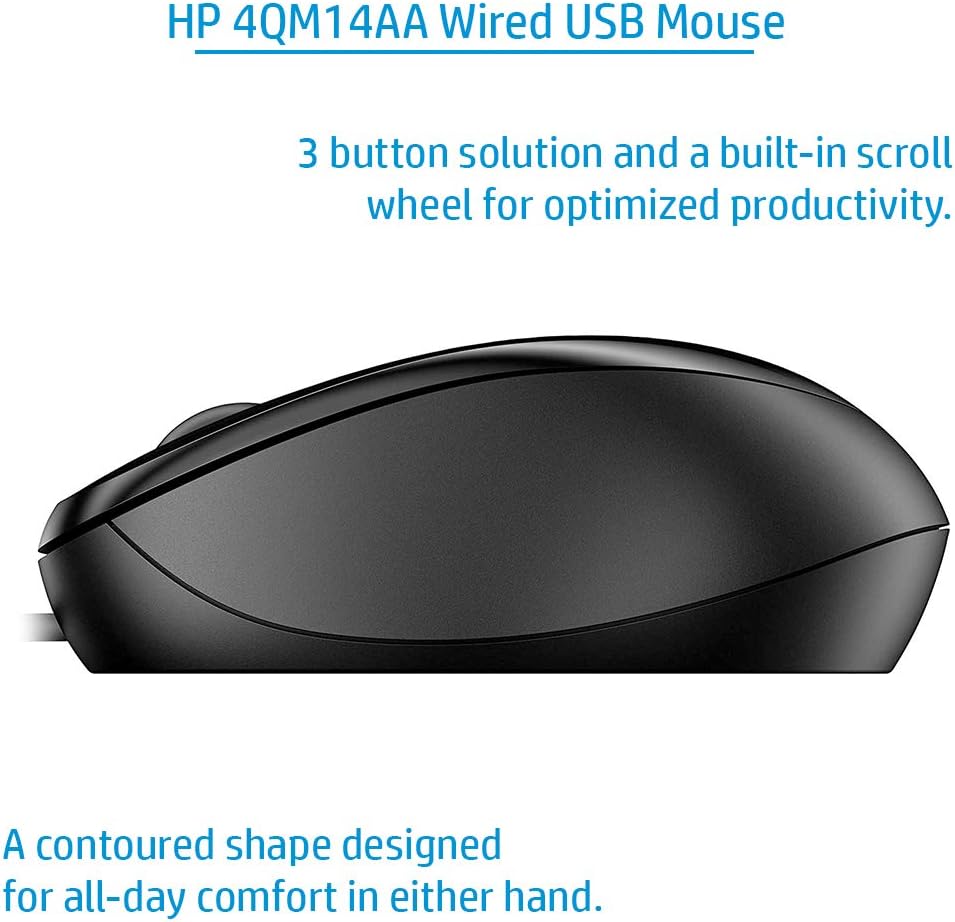 HP Wired USB Mouse 1200 DPI, Maus me Kabllo USB, 1000 Hz, Dizajn Ergonomik, E zezë – Maus Gaming, pamja 3